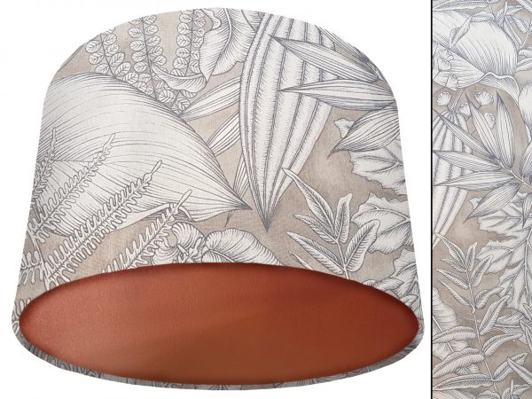 Grey Fern Leaf Lamp Shade Copper with Botanical Print