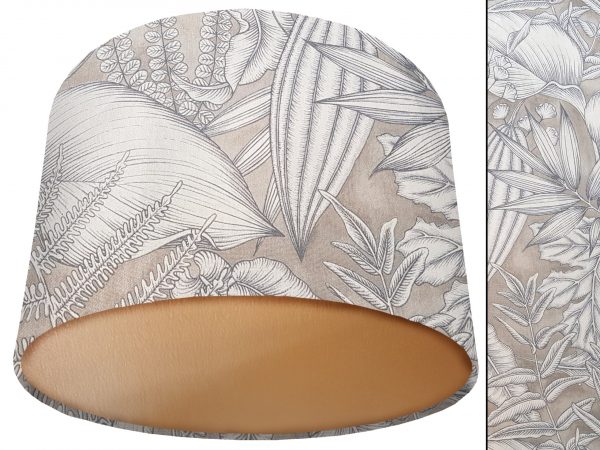 Grey Fern Leaf Lamp Shade Gold with Botanical Print