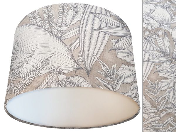 Grey Fern Leaf Lamp Shade White with Botanical Print