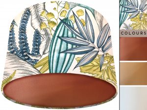 Pastel Green Tropical Lamp Shade Copper, Blue & Green Leaf