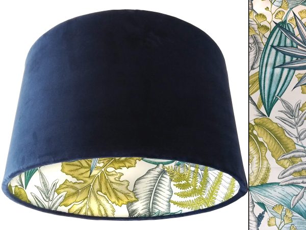 Royal Blue Velvet Lampshade with Tropical Inner Lining
