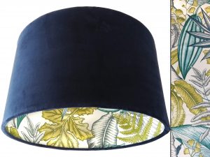 Royal Blue Velvet Lampshade with Tropical Inner Lining