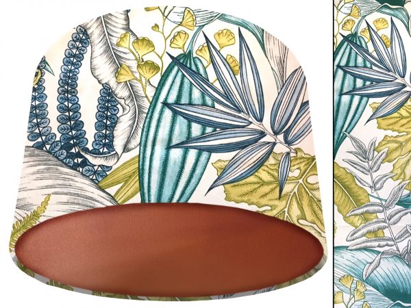 Pastel Green Tropical Lamp Shade Copper, Blue & Green Leaf