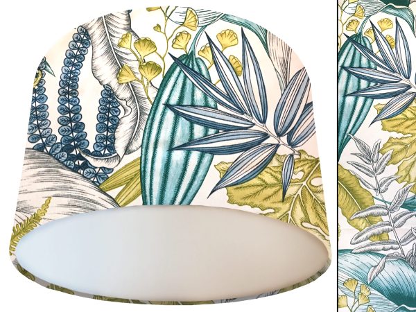 Pastel Green Tropical Lamp Shade White, Blue & Green Leaf