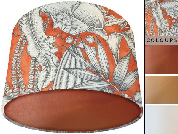 Fern Print Orange Lamp Shade Copper, Tropical Interior Style
