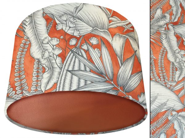 Fern Print Orange Lamp Shade Copper, Tropical Interior Style