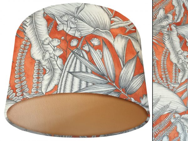Fern Print Orange Lamp Shade Gold, Tropical Interior Style
