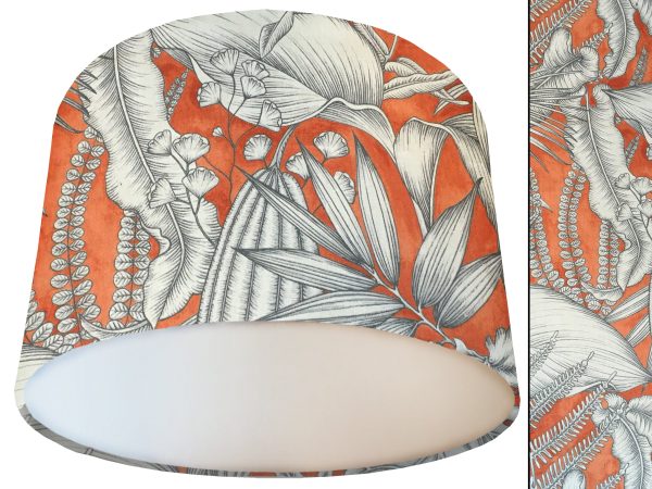 Fern Print Orange Lamp Shade White, Tropical Interior Style