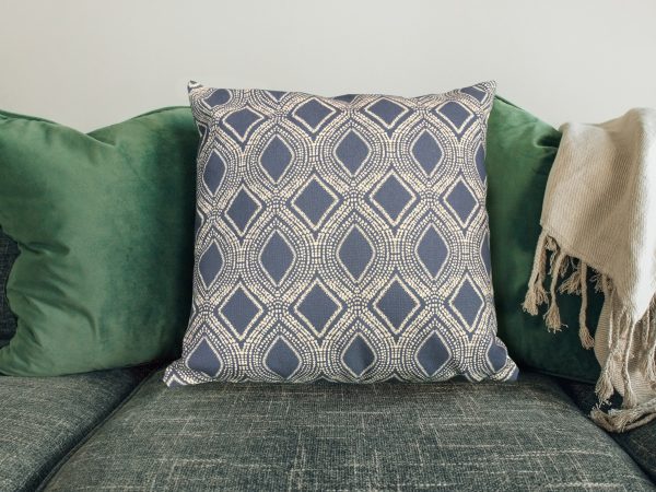 Boho Blue Oval Sofa Cushion, 40cm Bohemian Cushion
