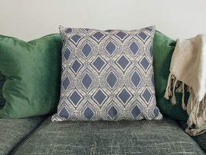 Boho Blue Oval Sofa Cushion, 40cm Bohemian Cushion