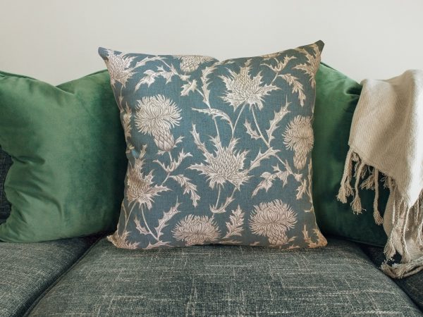 Classic Teal Thistle 40cm Sofa Cushion, Country Home