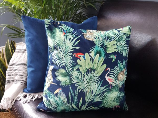 Blue Jungle Velvet Cushion, Luxury Scatter Cushion