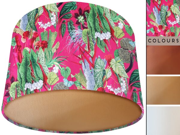 Botanical Pink Velvet Lampshade Gold, Floral Luxury Light Shade