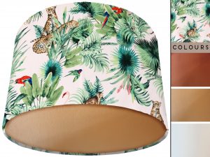 Animals White Velvet Lampshade Gold, Exotic Tropical Light Shade