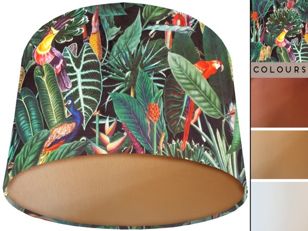 Jungle Birds Velvet Lampshade Gold, Black Velvet Light Shade