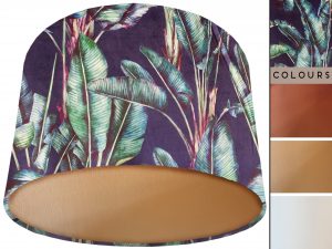 Tropical Blue Velvet Lampshade Gold, Modern Tropical Interior