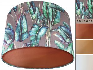 Tropical Grey Velvet Lampshade Copper, Bold Tropical Interior Lighting