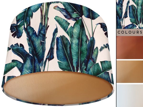 Tropical White Velvet Lampshade Gold, Exotic Luxury Light Shade
