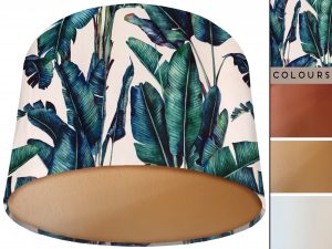 Tropical White Velvet Lampshade Gold, Exotic Luxury Light Shade