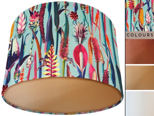 Green Floral Velvet Lampshade Gold, Botanical Velvet Light Shade