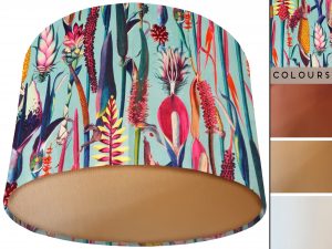 Green Floral Velvet Lampshade Gold, Botanical Velvet Light Shade