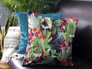 Botanical Black Velvet Cushion, Statement Sofa Cushion