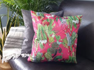 Botanical Pink Velvet Cushion, Decorative Scatter Cushion