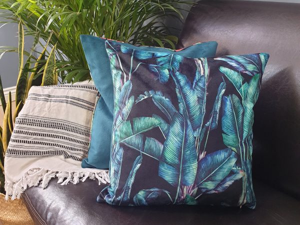 Tropical Black Velvet Cushion, Statement Sofa Cushion