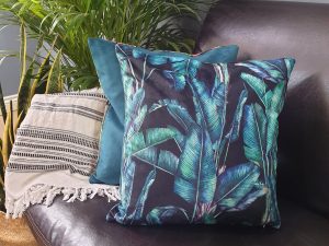 Tropical Black Velvet Cushion, Statement Sofa Cushion