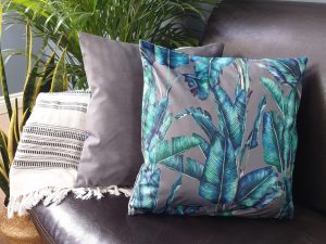 Tropical Grey Velvet Cushion, Stylish Home Interior