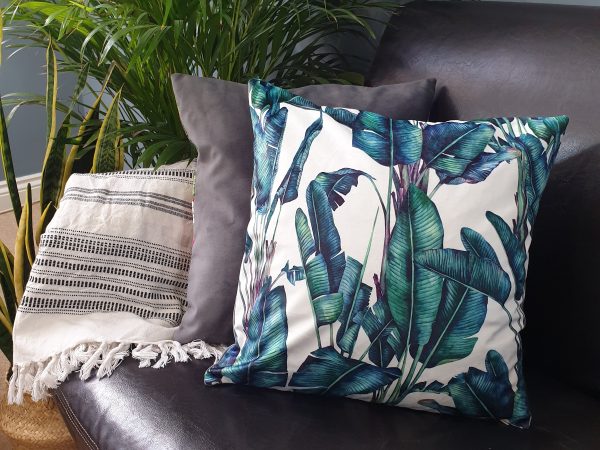 Tropical White Velvet Cushion, Luxury Statement Cushion