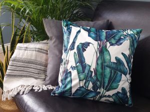 Tropical White Velvet Cushion, Luxury Statement Cushion