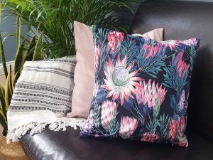 Botanical Pink Velvet Cushion, Luxury Modern Home Interior