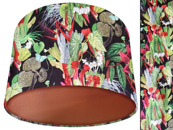 Black Botanical Velvet Lampshade Copper, Modern Floral Light Shade