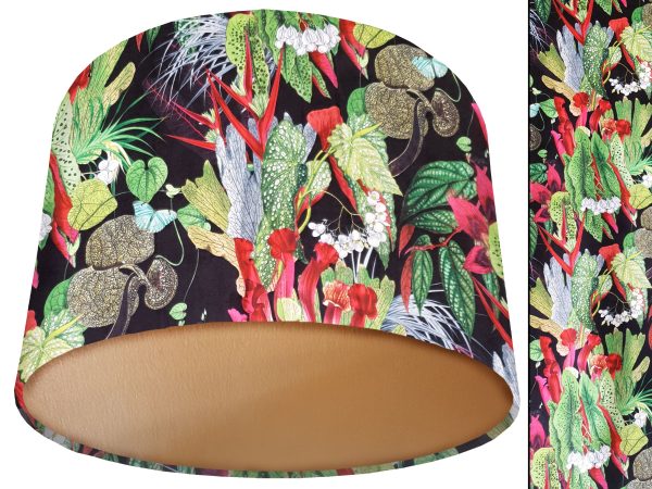 Black Botanical Velvet Lampshade Gold, Modern Floral Light Shade
