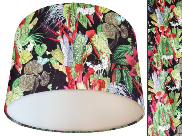 Black Botanical Velvet Lampshade White, Modern Floral Light Shade