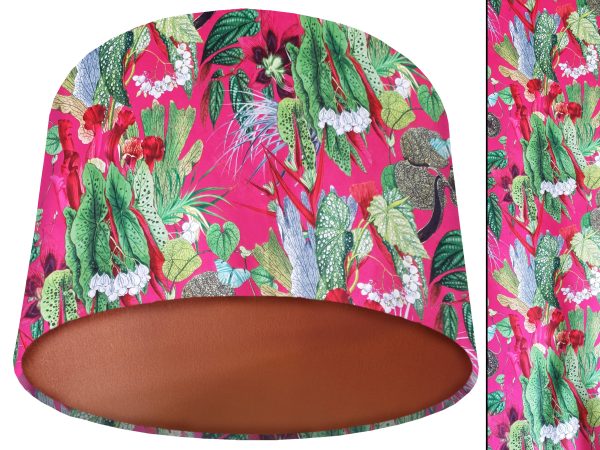 Botanical Pink Velvet Lampshade Copper, Floral Luxury Light Shade