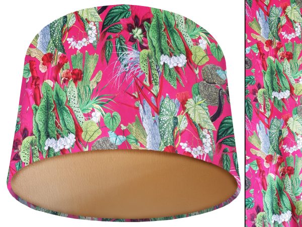 Botanical Pink Velvet Lampshade Gold, Floral Luxury Light Shade