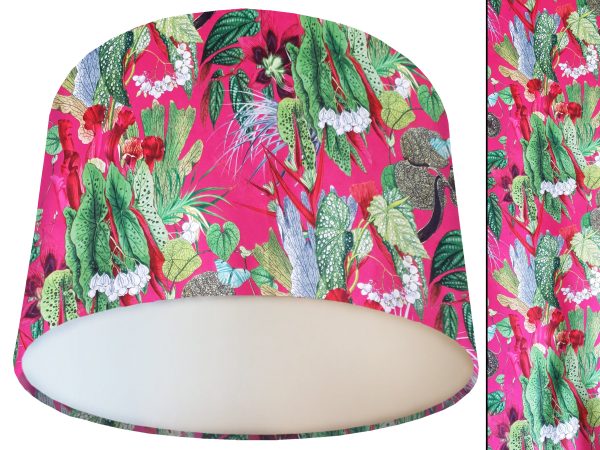 Botanical Pink Velvet Lampshade White, Floral Luxury Light Shade