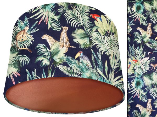 Jungle Blue Velvet Lampshade Copper, Luxury Velvet Light Shade