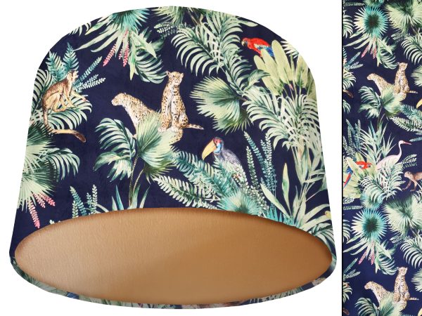 Jungle Blue Velvet Lampshade Gold, Luxury Velvet Light Shade