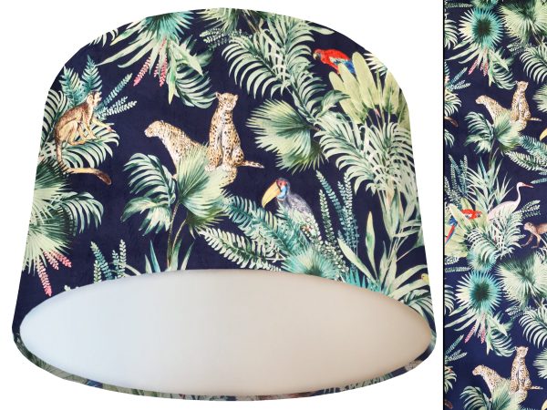 Jungle Blue Velvet Lampshade White, Luxury Velvet Light Shade