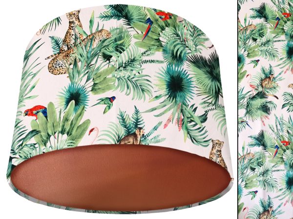 Animals White Velvet Lampshade Copper, Exotic Tropical Light Shade