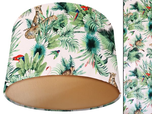 Animals White Velvet Lampshade Gold, Exotic Tropical Light Shade