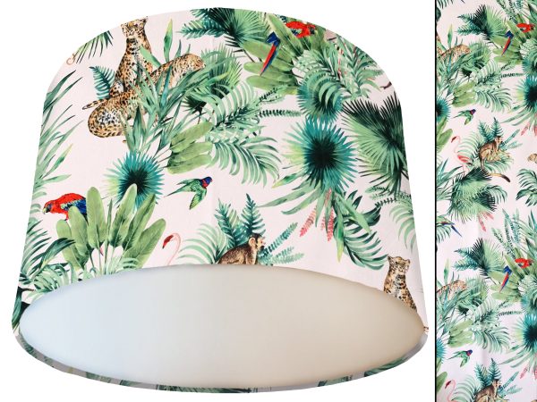 Animals White Velvet Lampshade White, Exotic Tropical Light Shade
