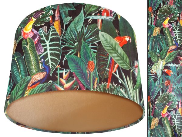 Jungle Birds Velvet Lampshade Gold, Black Velvet Light Shade