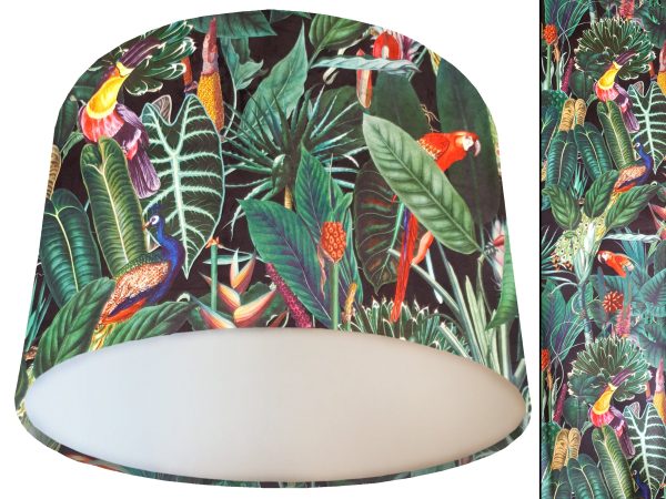 Jungle Birds Velvet Lampshade White, Black Velvet Light Shade