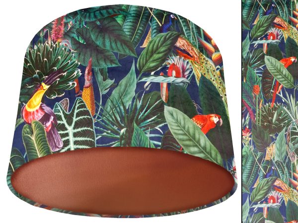 Blue Birds Velvet Lampshade Copper, Luxury Velvet Light Shade
