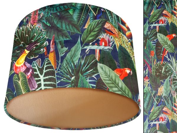 Blue Birds Velvet Lampshade Gold, Luxury Velvet Light Shade