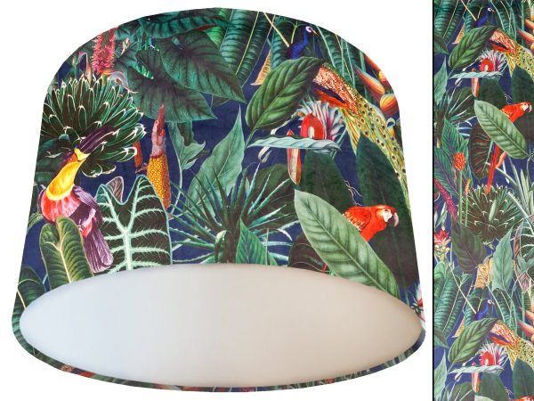 Blue Birds Velvet Lampshade White, Luxury Velvet Light Shade